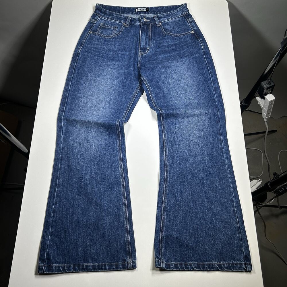 Bareline Jeans Men’s 28x29.5 Wide Leg Dark Blue Wash Denim Skater NWOT
